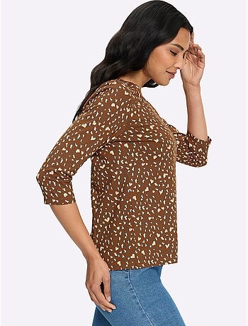 T-shirt à manches 3/4 motif léopard tendance - taille standard - moda vilona