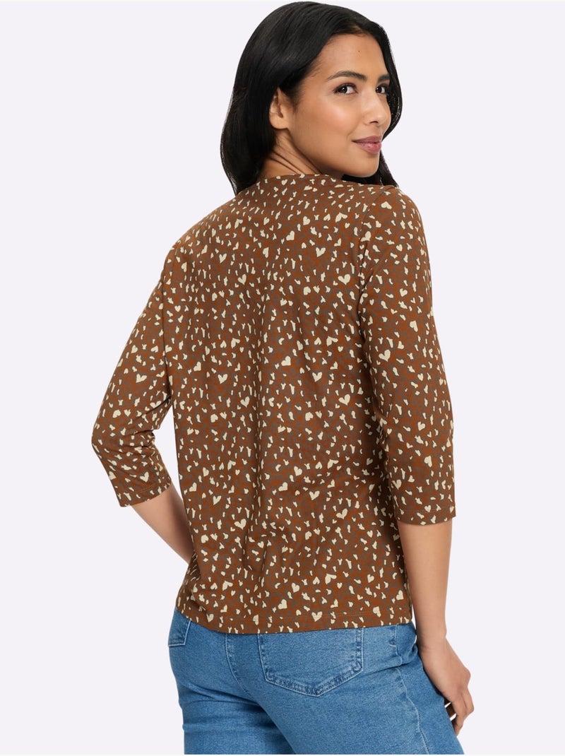 T-shirt à manches 3/4 motif léopard tendance - taille standard - moda vilona Ambre - Kiabi