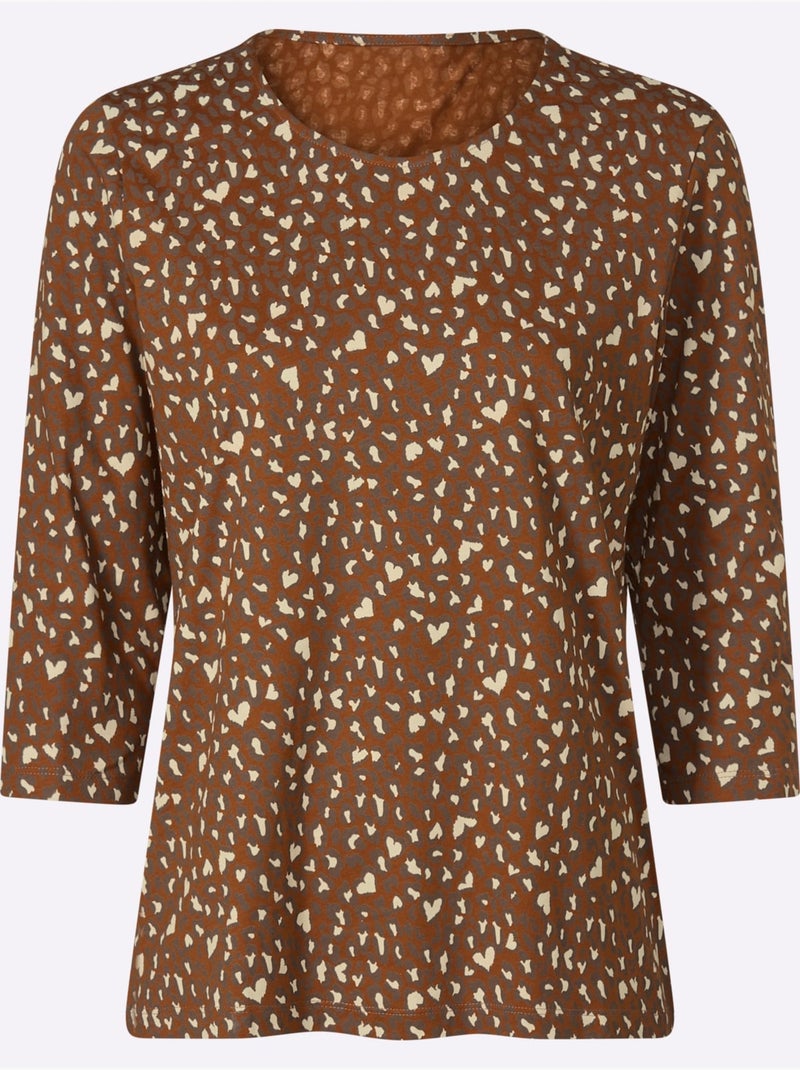 T-shirt à manches 3/4 motif léopard tendance - taille standard - moda vilona Ambre - Kiabi