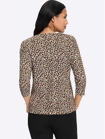 T-shirt à manches 3/4 motif léopard tendance - taille standard - moda vilona