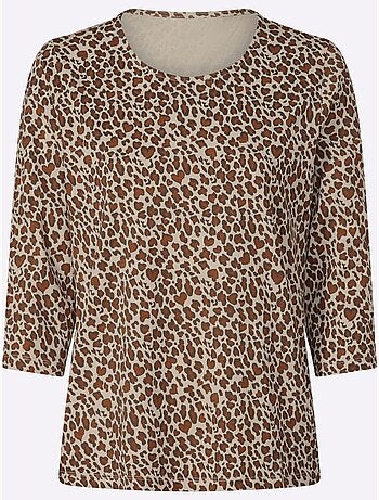 T-shirt à manches 3/4 motif léopard tendance - taille standard - moda vilona