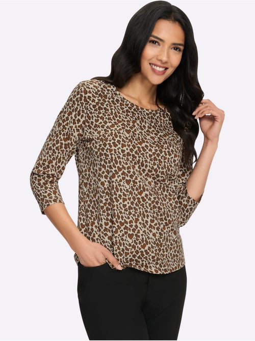 T-shirt à manches 3/4 motif léopard tendance - taille standard - moda vilona - Kiabi T-shirt à manches 3/4 motif léopard tendance - taille standard - moda vilona - Kiabi