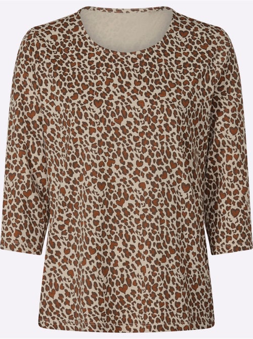 T-shirt à manches 3/4 motif léopard tendance - taille standard - moda vilona - Kiabi T-shirt à manches 3/4 motif léopard tendance - taille standard - moda vilona - Kiabi