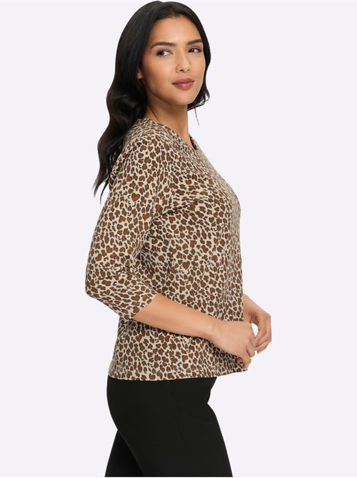 T-shirt à manches 3/4 motif léopard tendance - taille standard - moda vilona - Kiabi T-shirt à manches 3/4 motif léopard tendance - taille standard - moda vilona - Kiabi