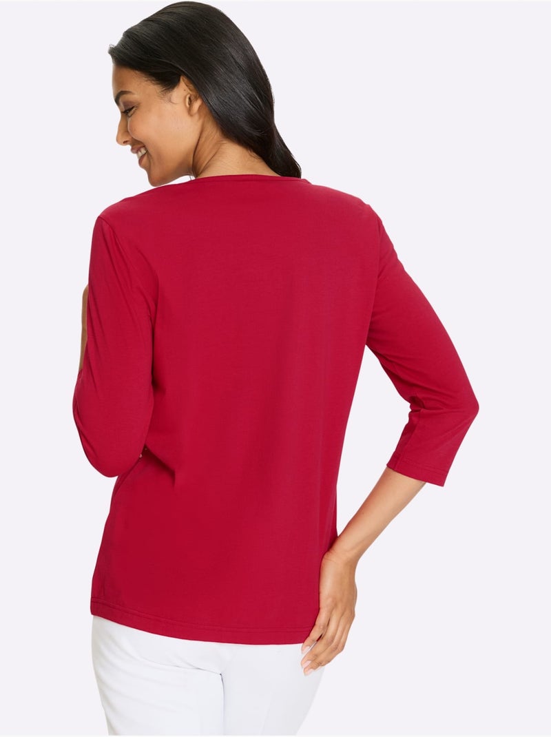 T-shirt à Manches 3/4 Motif Marin - Taille Standard - Moda Vilona Blanc Rouge Blanc - Kiabi