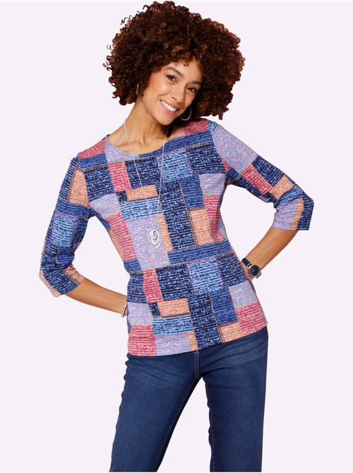 T-shirt à Manches 3/4 Motif Patchwork - Taille Standard - Moda Vilona - Kiabi