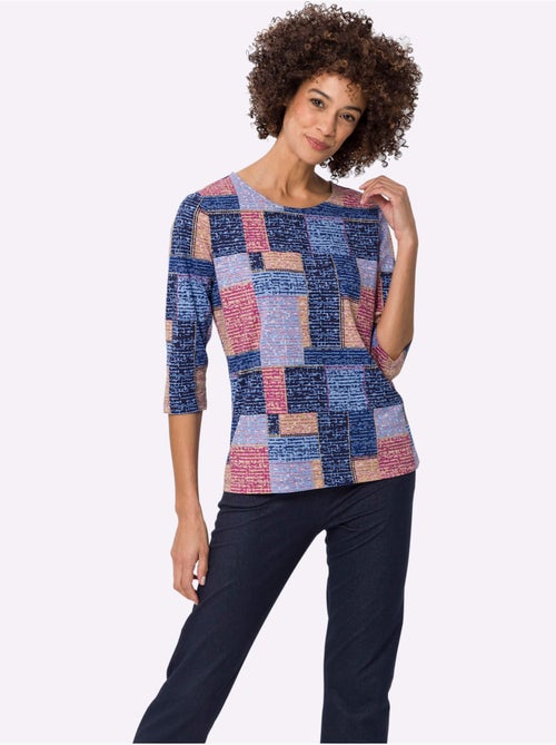T-shirt à Manches 3/4 Motif Patchwork - Taille Standard - Moda Vilona - Kiabi