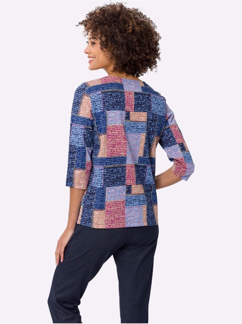 T-shirt à Manches 3/4 Motif Patchwork - Taille Standard - Moda Vilona - Kiabi