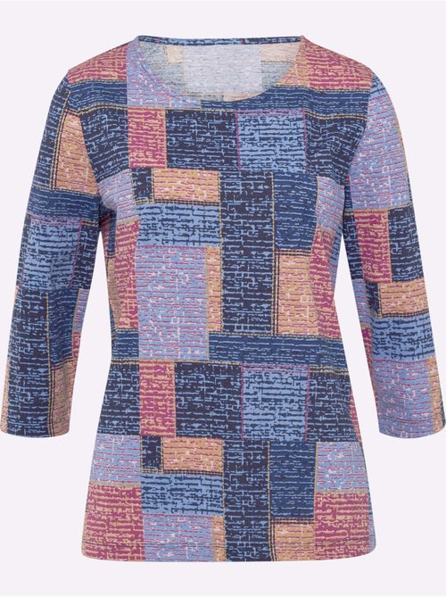 T-shirt à Manches 3/4 Motif Patchwork - Taille Standard - Moda Vilona - Kiabi