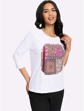 T-shirt à manches 3/4 motif patchwork moderne - taille standard - moda vilona