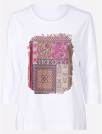 T-shirt à manches 3/4 motif patchwork moderne - taille standard - moda vilona
