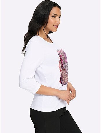 T-shirt à manches 3/4 motif patchwork moderne - taille standard - moda vilona