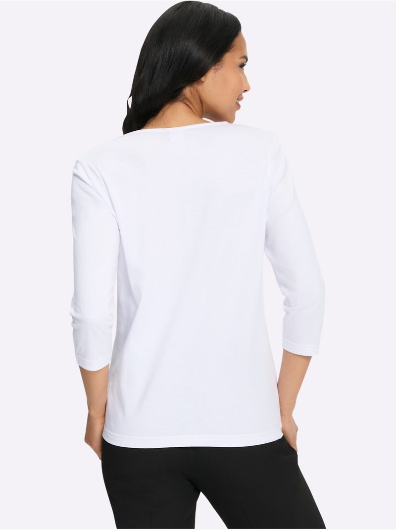 T-shirt à manches 3/4 motif patchwork moderne - taille standard - moda vilona Blanc Violet - Kiabi