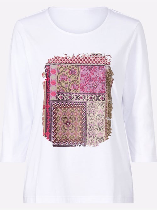 T-shirt à manches 3/4 motif patchwork moderne - taille standard - moda vilona - Kiabi T-shirt à manches 3/4 motif patchwork moderne - taille standard - moda vilona - Kiabi