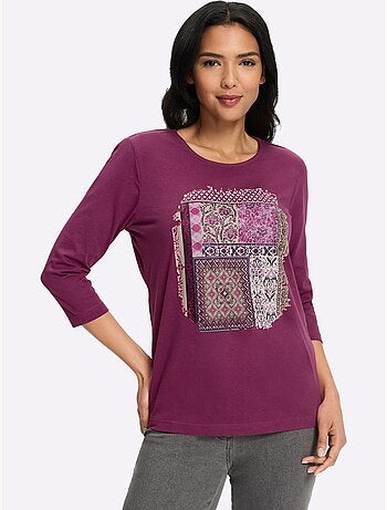 T-shirt à manches 3/4 motif patchwork moderne - taille standard - moda vilona