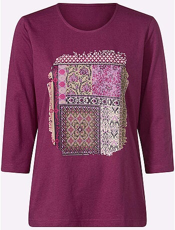 T-shirt à manches 3/4 motif patchwork moderne - taille standard - moda vilona