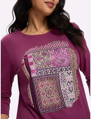 T-shirt à manches 3/4 motif patchwork moderne - taille standard - moda vilona