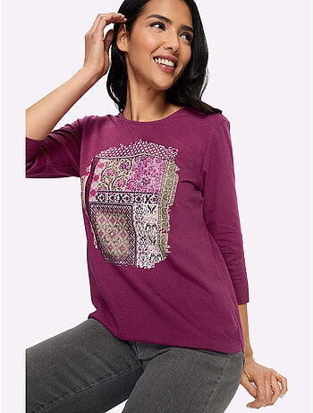 T-shirt à manches 3/4 motif patchwork moderne - taille standard - moda vilona