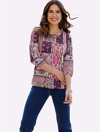 T-shirt à manches 3/4 motif patchwork moderne - taille standard - moda vilona