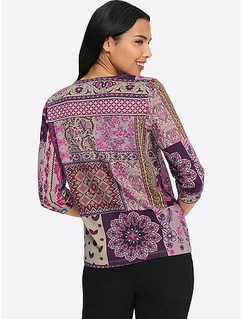 T-shirt à manches 3/4 motif patchwork moderne - taille standard - moda vilona