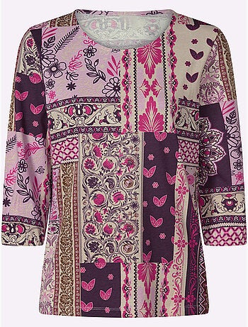 T-shirt à manches 3/4 motif patchwork moderne - taille standard - moda vilona
