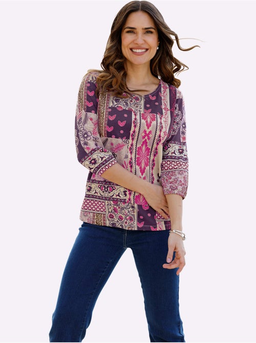 T-shirt à manches 3/4 motif patchwork moderne - taille standard - moda vilona - Kiabi T-shirt à manches 3/4 motif patchwork moderne - taille standard - moda vilona - Kiabi