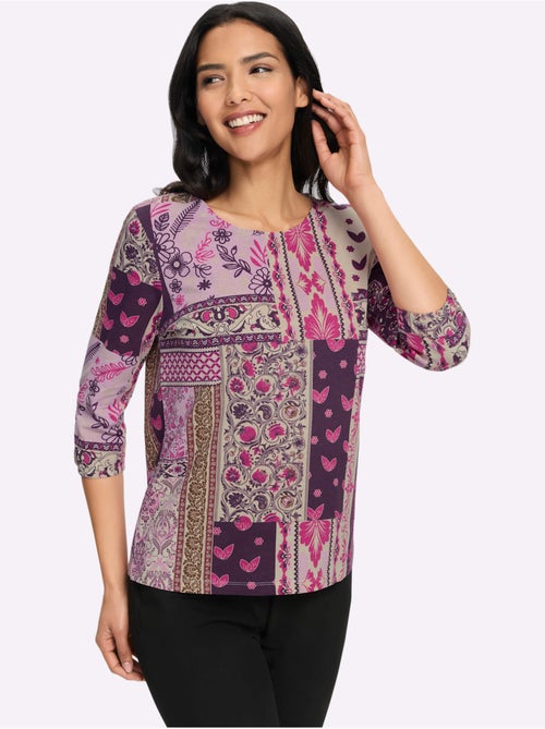 T-shirt à manches 3/4 motif patchwork moderne - taille standard - moda vilona - Kiabi T-shirt à manches 3/4 motif patchwork moderne - taille standard - moda vilona - Kiabi