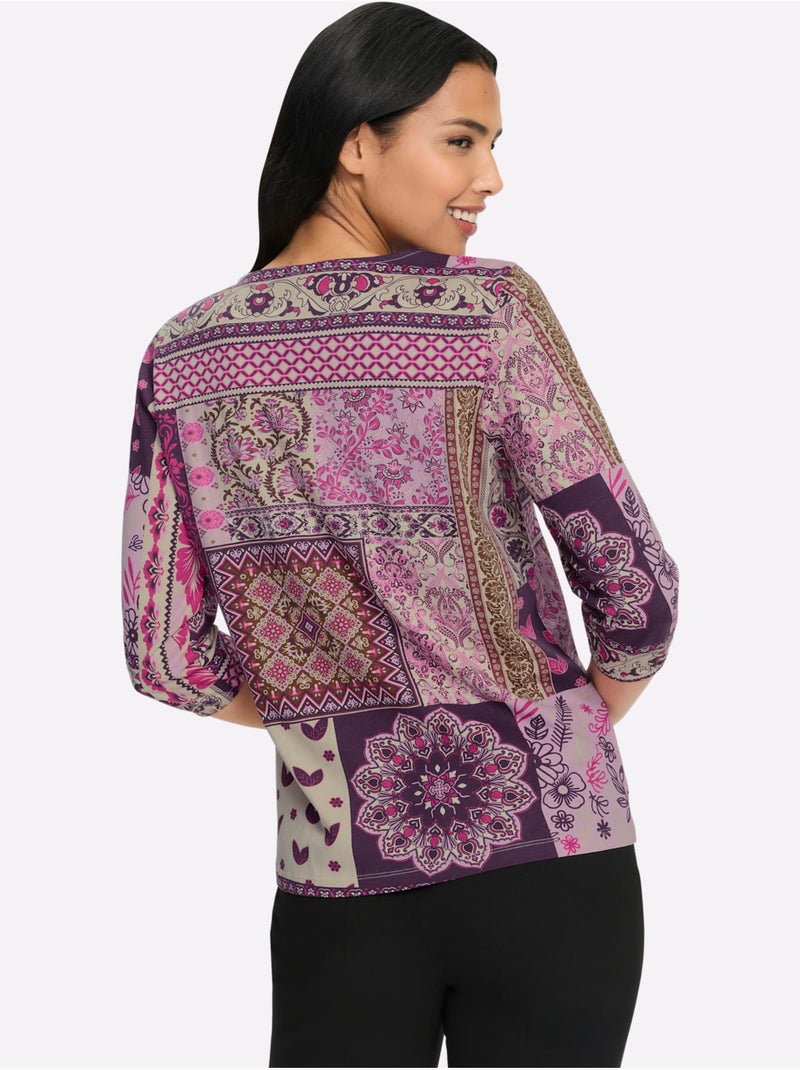 T-shirt à manches 3/4 motif patchwork moderne - taille standard - moda vilona Violet - Kiabi