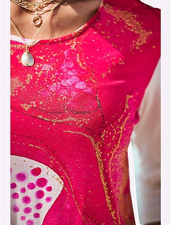 T-shirt à Manches 3/4 Notes Brillantes Couleur Or - Taille Standard - Helline