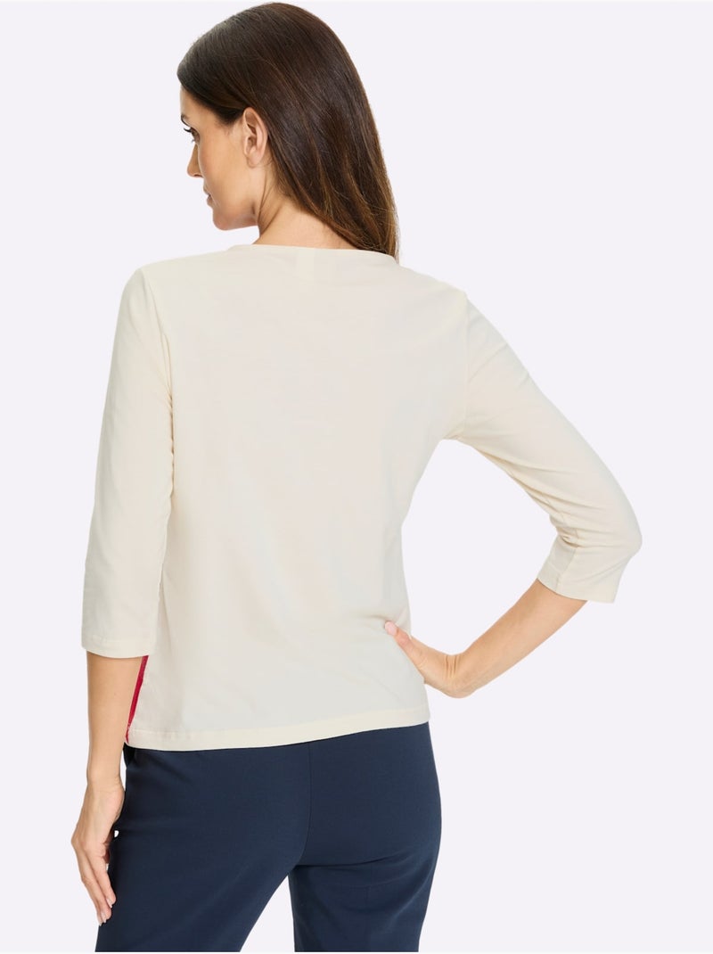 T-shirt à Manches 3/4 Notes Brillantes Couleur Or - Taille Standard - Helline Ivoire - Kiabi