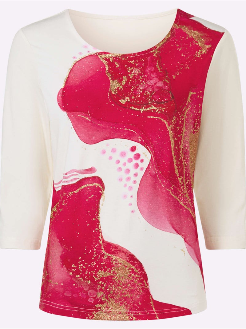 T-shirt à Manches 3/4 Notes Brillantes Couleur Or - Taille Standard - Helline Ivoire - Kiabi