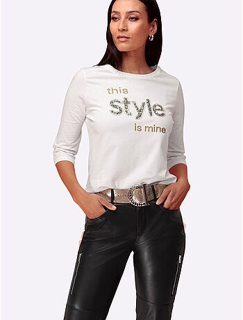 T-shirt à manches 3/4 paillettes brillantes - taille standard - helline