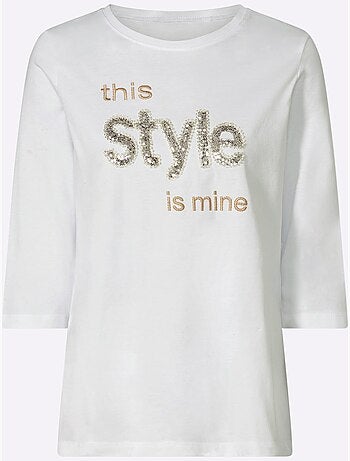 T-shirt à manches 3/4 paillettes brillantes - taille standard - helline