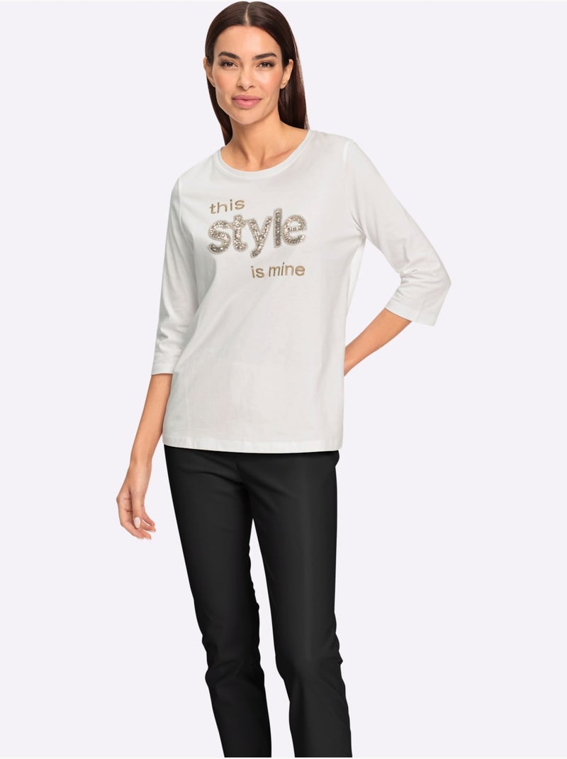 T-shirt à manches 3/4 paillettes brillantes - taille standard - helline Blanc - Kiabi