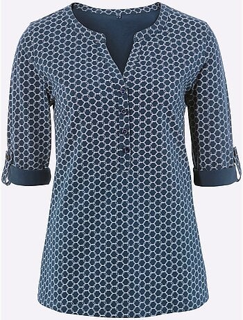 T-shirt avec col rond et patte de boutonnage à motifs géométriques - taille standard - moda vilona