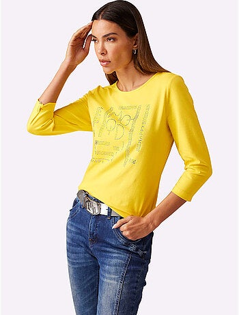 T-shirt à Manches 3/4 Petites Pierres Brillantes Fantaisie - Taille Standard - Helline
