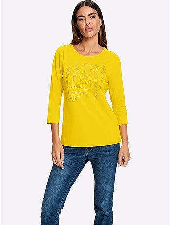 T-shirt à Manches 3/4 Petites Pierres Brillantes Fantaisie - Taille Standard - Helline