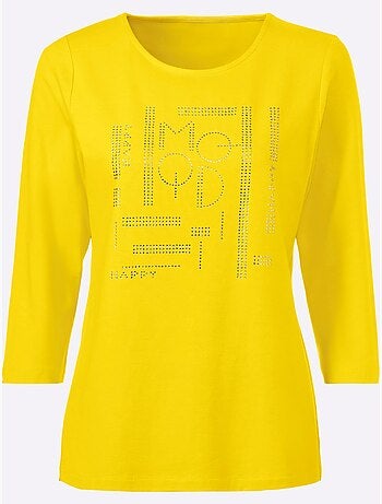 T-shirt à Manches 3/4 Petites Pierres Brillantes Fantaisie - Taille Standard - Helline