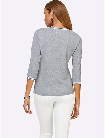 T-shirt à Manches 3/4 Petites Pierres Fantaisie - Taille Standard - helline