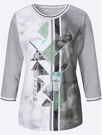 T-shirt à Manches 3/4 Petites Pierres Fantaisie - Taille Standard - helline