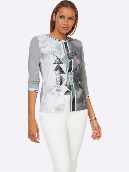 T-shirt à Manches 3/4 Petites Pierres Fantaisie - Taille Standard - Helline - Kiabi