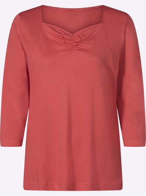 T-shirt à manches 3/4 petites pierres fantaisie à l'encolure - taille standard - moda vilona - Kiabi T-shirt à manches 3/4 petites pierres fantaisie à l'encolure - taille standard - moda vilona - Kiabi