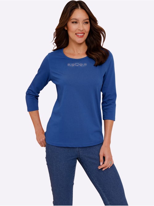 T-shirt à Manches 3/4 Petites Pierres Fantaisie Sur L'encolure - Taille Standard - Moda Vilona - Kiabi