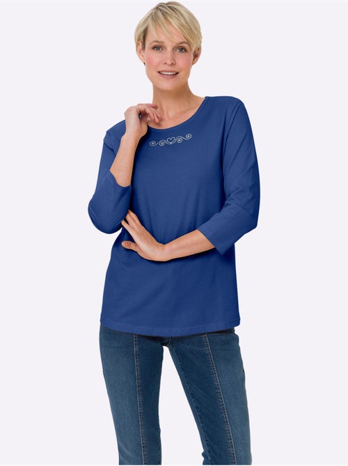 T-shirt à Manches 3/4 Petites Pierres Fantaisie Sur L'encolure - Taille Standard - Moda Vilona - Kiabi