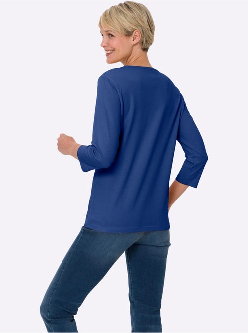 T-shirt à Manches 3/4 Petites Pierres Fantaisie Sur L'encolure - Taille Standard - Moda Vilona - Kiabi