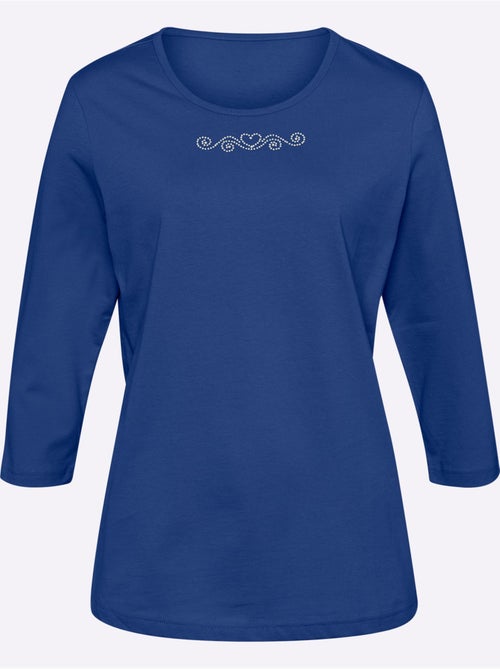 T-shirt à Manches 3/4 Petites Pierres Fantaisie Sur L'encolure - Taille Standard - Moda Vilona - Kiabi