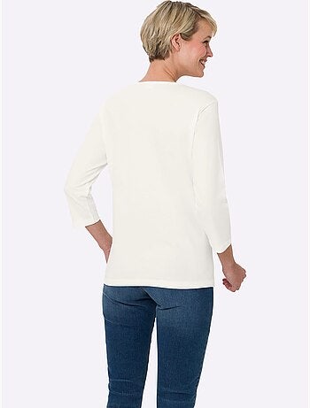 T-shirt à Manches 3/4 Petites Pierres Fantaisie Sur L'encolure - Taille Standard - Moda Vilona