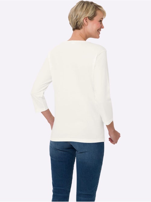 T-shirt à Manches 3/4 Petites Pierres Fantaisie Sur L'encolure - Taille Standard - Moda Vilona - Kiabi