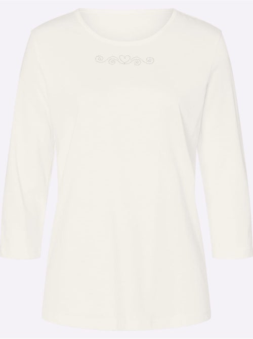 T-shirt à Manches 3/4 Petites Pierres Fantaisie Sur L'encolure - Taille Standard - Moda Vilona - Kiabi