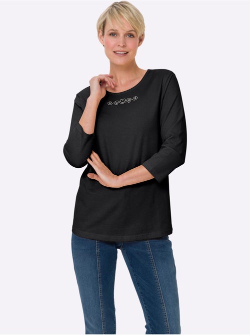 T-shirt à Manches 3/4 Petites Pierres Fantaisie Sur L'encolure - Taille Standard - Moda Vilona - Kiabi T-shirt à Manches 3/4 Petites Pierres Fantaisie Sur L'encolure - Taille Standard - Moda Vilona - Kiabi